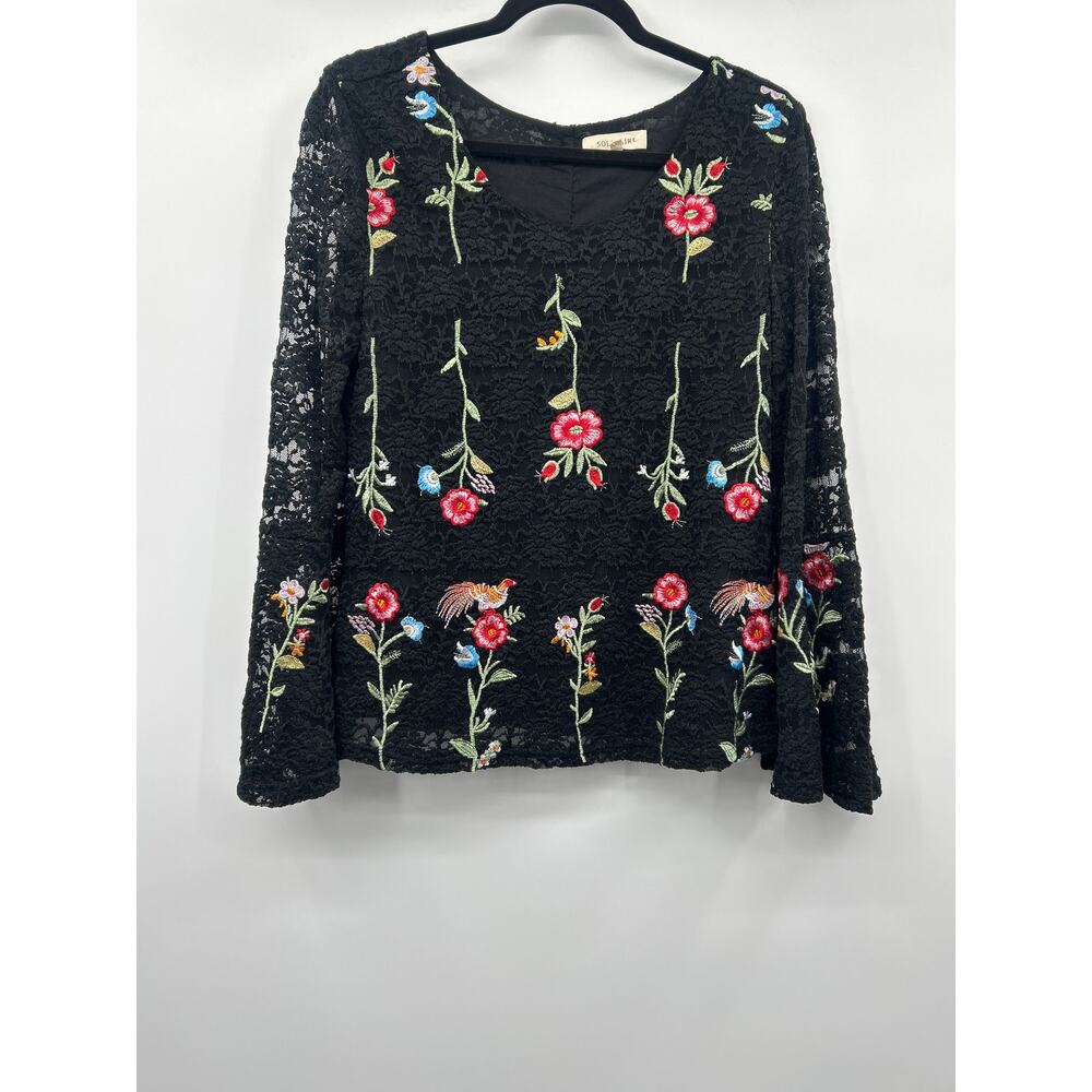 Solitaire Women’s Lace Statement Bell Sleeve Top Size M Festival Fairy Romantic